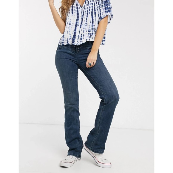 Free People NWT Eva Lace Up Bootcut Mid Rise Denim Jeans Baltic Blue 28 New - Picture 1 of 9